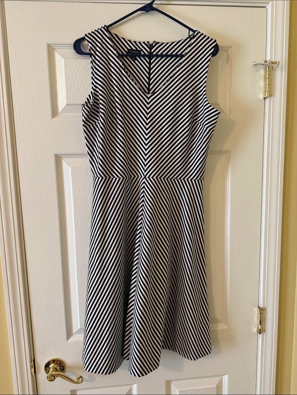 Talbots Black and White Striped Fit-and-Flare Dress
